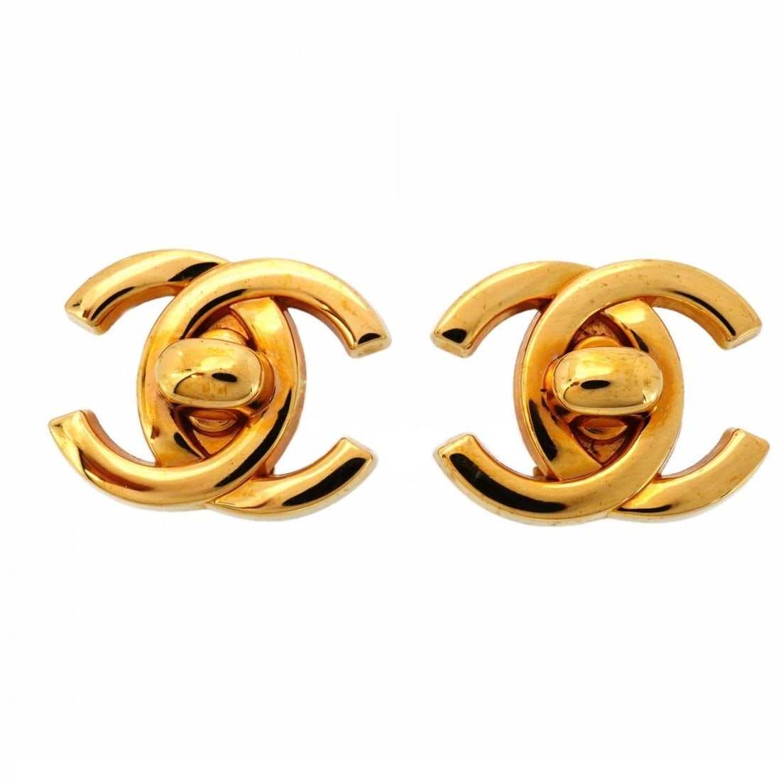 Chanel earrings, Coco Mark, turnlock, GP plated, gold, women's. (1 of 17)