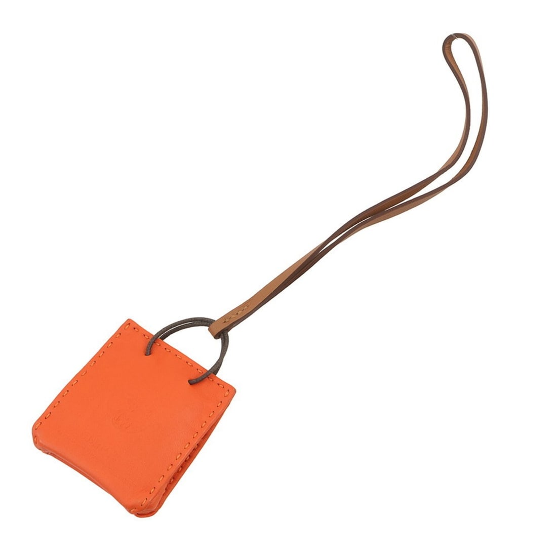 Hermes accessory bag charm shopper Sac Orange Feu gold lambskin Y stamp HERMES (1 of 11)