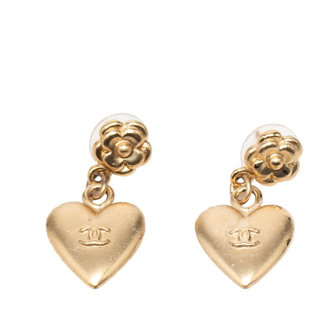 Chanel Coco Mark Camellia Heart Motif Earrings, Gold Plated, Women's CHANEL (1 of 14)