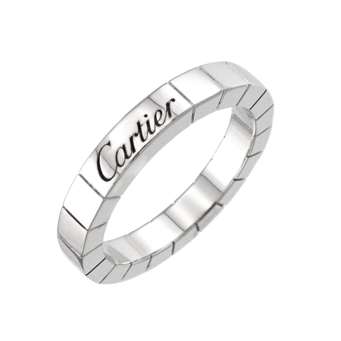 Cartier Laniere Ring #49, 18K WG (White Gold 750): --- Catalog ---Category: SizeUS Size: 5Brand Size: 49Category: DesignType: Band ringGender: WomenMaterial: White gold (18K)Category: GeneralBrand: Cartier--- Item List ---Section: ConditionRanking: Ra