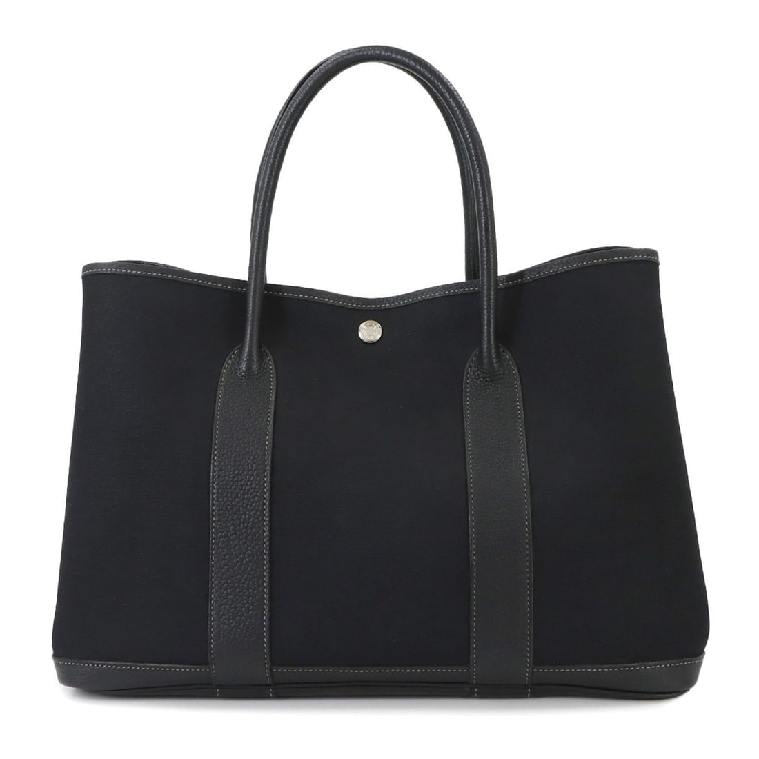 Hermes Garden 36 PM Tote Handbag, Toile Officier Leather, Black, ?I Stamp, Silver Hardware, Party (1 of 10)