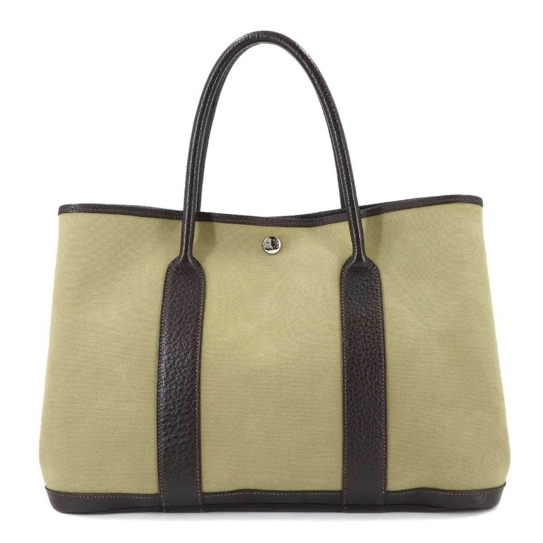 Hermes Garden PM Tote Handbag, Toile Officier Buffle Skipper, Khaki Brown, T Stamp.: --- Catalog ---Category: SizeSize (HxWxD): 25cm x 36cm x 17cm / 9.84'' x 14.17'' x 6.69''Category: DesignType: Handbag, Tote bagColor: Brown, KhakiGender: WomenMaterial: Buffle skipper leather , Toile