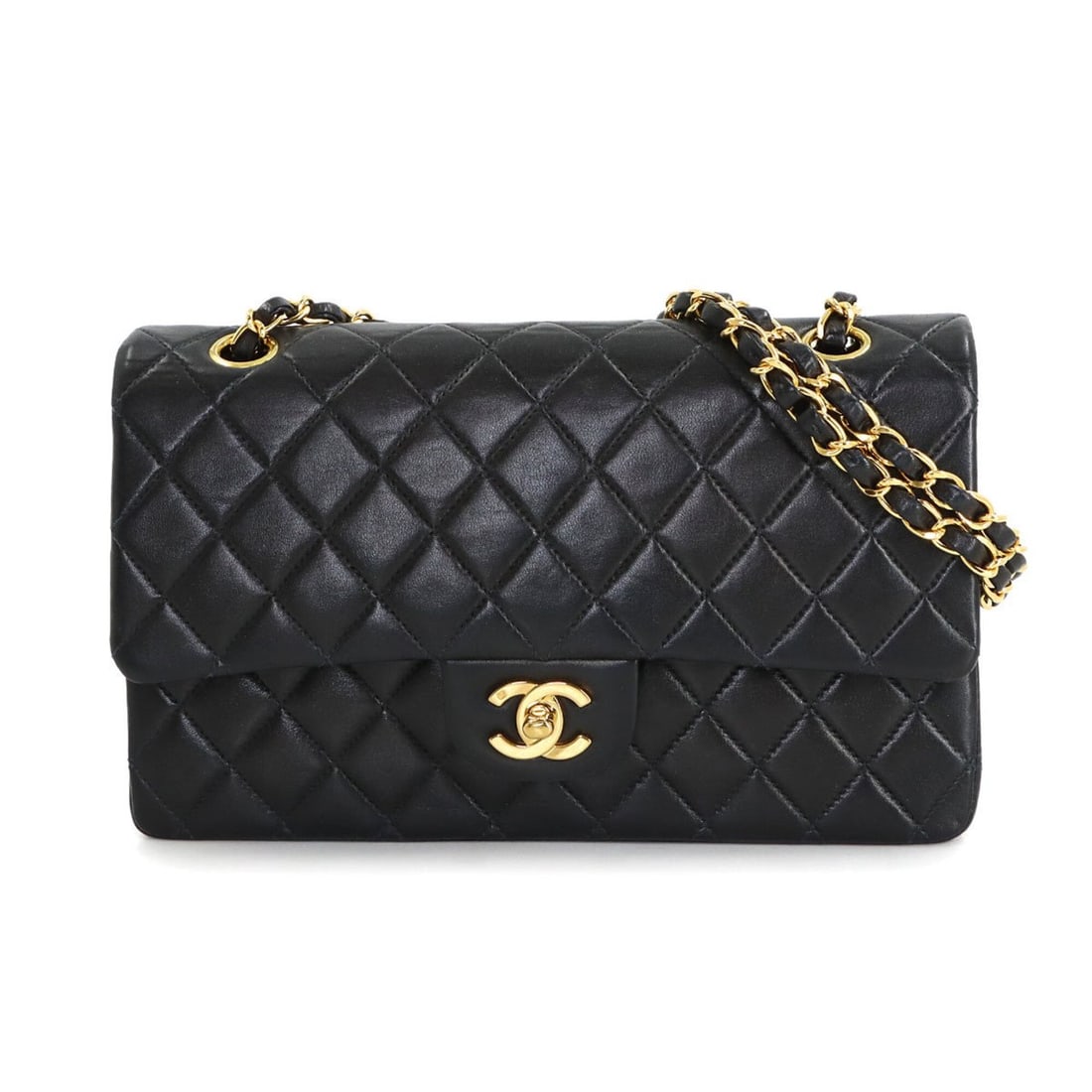 Chanel Matelasse 25 Chain Shoulder Handbag, Lambskin, Black, A01112, Gold Hardware: --- Catalog ---Category: SizeSize (HxWxD): 15cm x 25cm x 6.5cm / 5.9'' x 9.84'' x 2.55''Category: DesignType: Handbag, Shoulder bagColor: BlackGender: WomenMaterial: Leather Leather/Fur Type: Lambskin