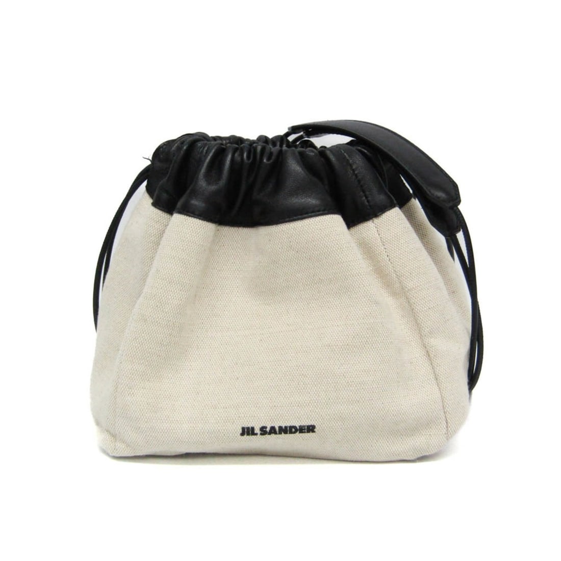 Jil Sander Drawstring Bag J07WG0027 Women's Canvas,Leather Shoulder Bag Black,Off-white (1 of 19)