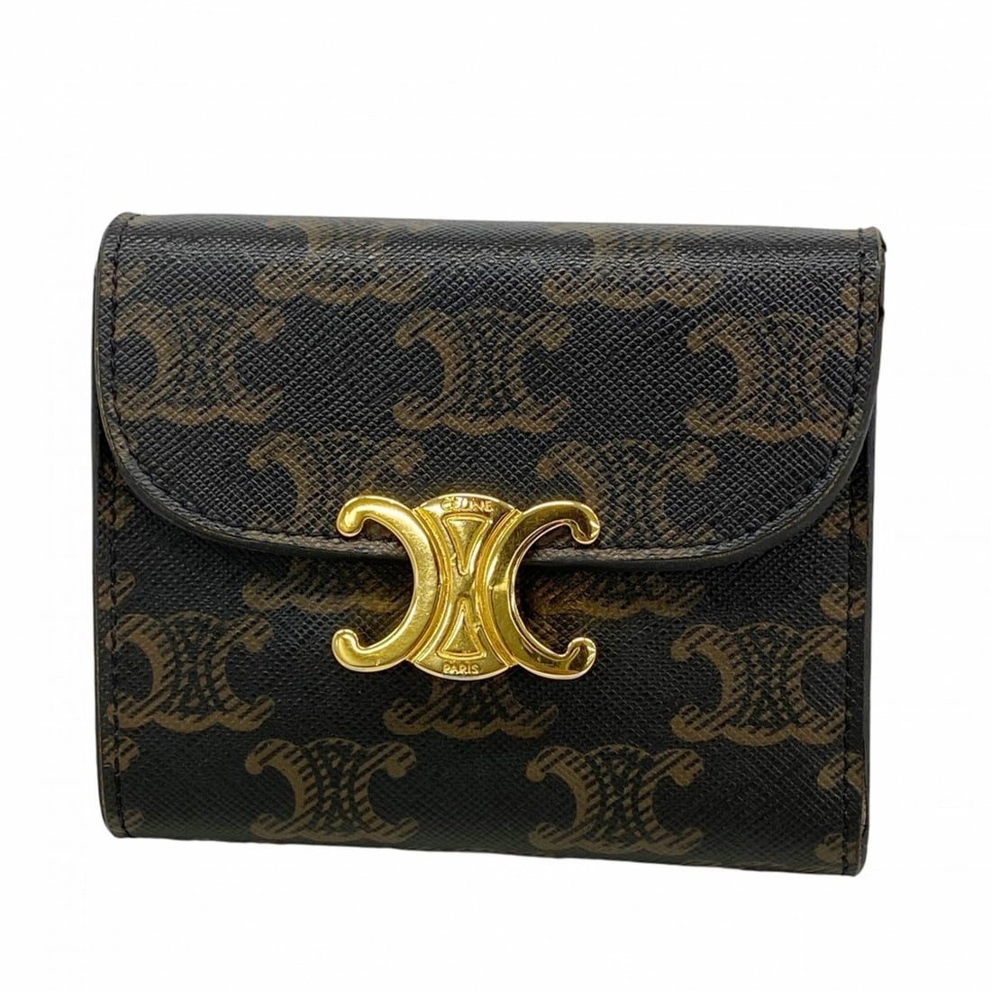 Celine Triomphe Tri-fold Wallet, Black, Women's: --- Catalog ---Category: SizeSize (HxWxD): 9.5cm x 10.5cm x 2.5cm / 3.74'' x 4.13'' x 0.98''Category: DesignType: Wallet (tri-fold)Color: BlackGender: WomenMaterial: PVC Category: GeneralBrand: Celine