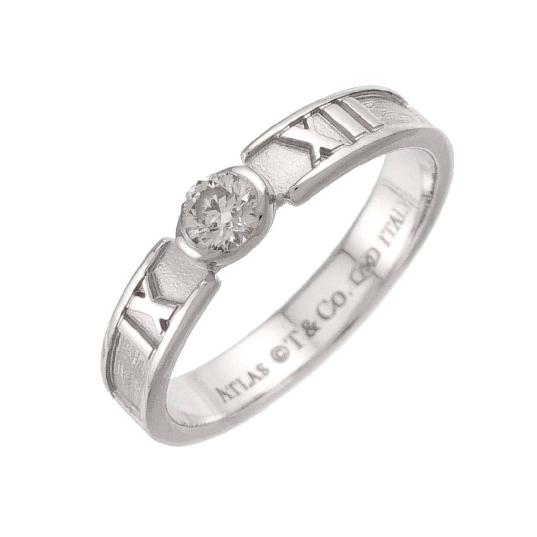 Tiffany & Co. Atlas Diamond Ring, 18K White Gold (750): --- Catalog ---Category: SizeJP Size: 6.5US Size: 3.5Category: DesignType: Band ringGender: WomenMaterial: White gold (18K)Category: GeneralBrand: Tiffany--- Item List ---Section: ConditionRanking: Ra