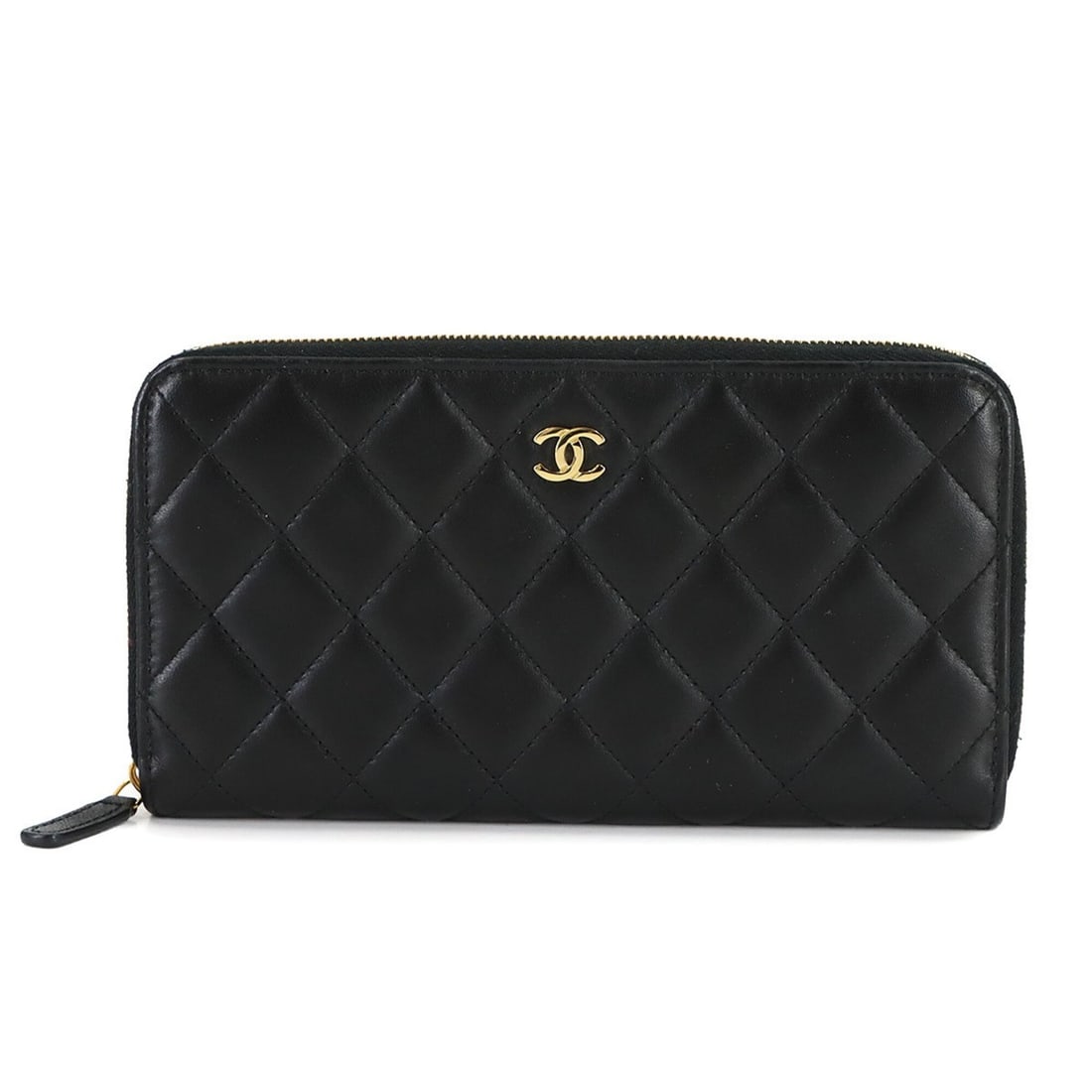 Chanel Matelasse Classic Long Zip Wallet, Round Lambskin, Black AP0242: --- Catalog ---Category: SizeSize (HxWxD): 10.5cm x 19.5cm x 2cm / 4.13'' x 7.67'' x 0.78''Category: DesignType: Long wallet (bi-fold)Color: BlackGender: WomenMaterial: Leather Leather/Fur Type: Lambs