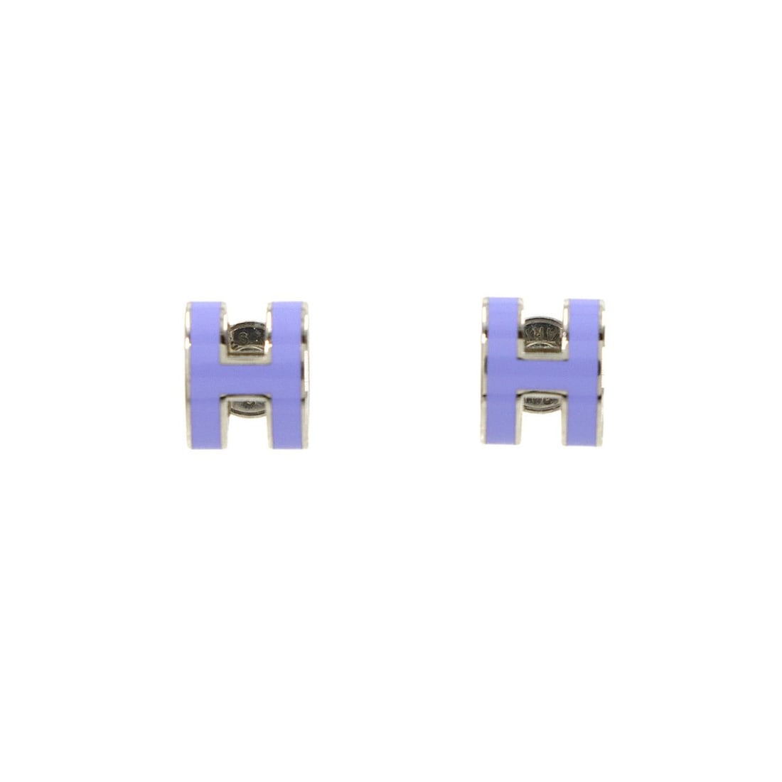 Hermes Mini Pop H Earrings (Lilac Silver): --- Catalog ---Category: SizeSize (HxWxD): 9.00mm x 7.00mm / 0.35'' x 0.28''Category: DesignType: Stud earringsColor: Lilac, SilverGender: WomenCategory: GeneralBrand: Hermes--- Item List ---Section: