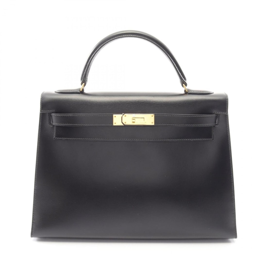 Hermes Kelly 32, 2-way handbag, calfskin (box calf leather), black.: --- Catalog ---Category: SizeSize (HxWxD): 23cm x 32cm x 12cm / 9.05'' x 12.59'' x 4.72''Category: DesignType: HandbagColor: BlackGender: WomenMaterial: Box calf leather , Leather Hardware Color: Gold