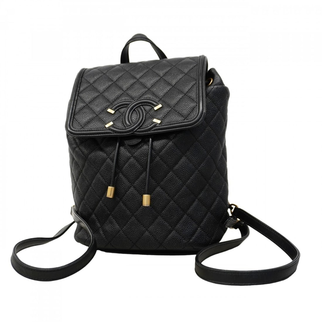 Chanel CC Filigree Backpack, Caviar Skin, Black/Champagne, Women's: --- Catalog ---Category: SizeSize (HxWxD): 26.5cm x 20cm x 12cm / 10.43'' x 7.87'' x 4.72''Category: DesignType: BackpackColor: BlackGender: WomenMaterial: Grained Calfskin Category: GeneralBrand: Cha