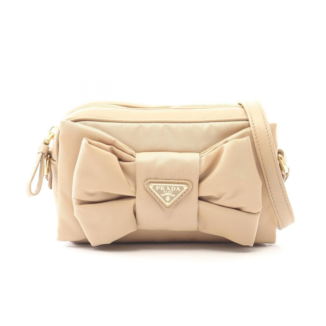 Prada TESSUTO FIOCCO Shoulder Bag/Handbag, Nylon and Leather, Women's, Beige, 1BH166 (1 of 15)