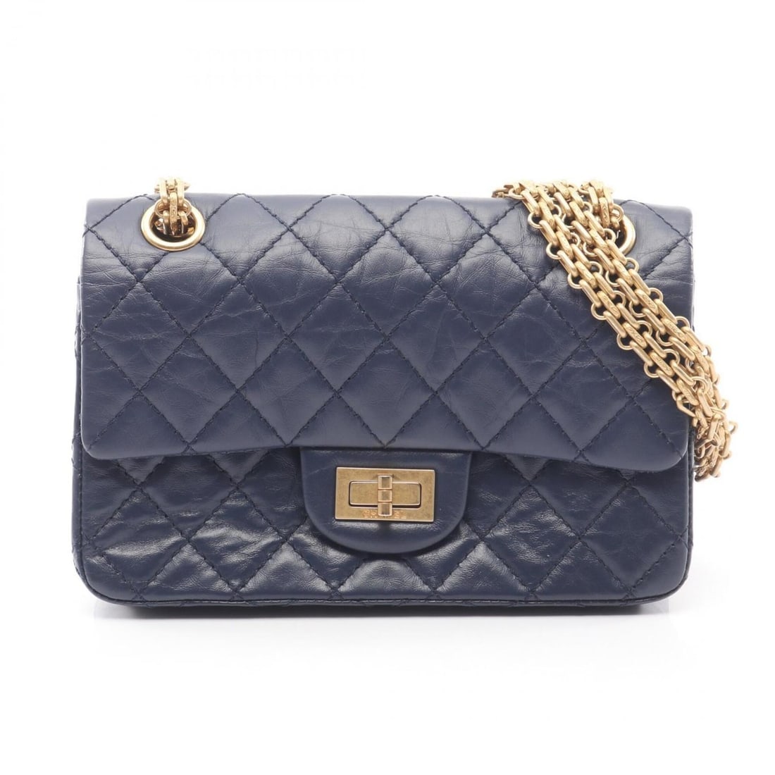 Chanel 2.55 Mademoiselle Chain Shoulder Bag/Handbag, Calfskin Leather, Women's, Navy: --- Catalog ---Category: SizeSize (HxWxD): 13cm x 20cm x 7.5cm / 5.11'' x 7.87'' x 2.95''Category: DesignType: Handbag, Shoulder bagColor: NavyGender: WomenMaterial: Leather Hardware Color: GoldLeathe