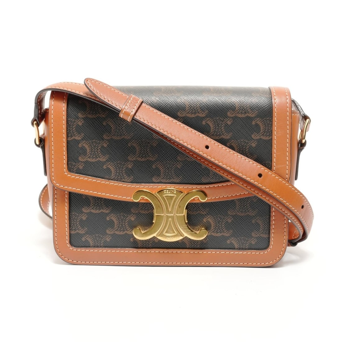 Celine Triomphe Teen Macadam Shoulder Bag, Brown: --- Catalog ---Category: SizeSize (HxWxD): 14cm x 18cm x 6cm / 5.51'' x 7.08'' x 2.36''Strap Length: 85cm - 112cm / 33.46'' - 44.09''Category: DesignType: Shoulder bagColor: BrownGender: WomenCategory