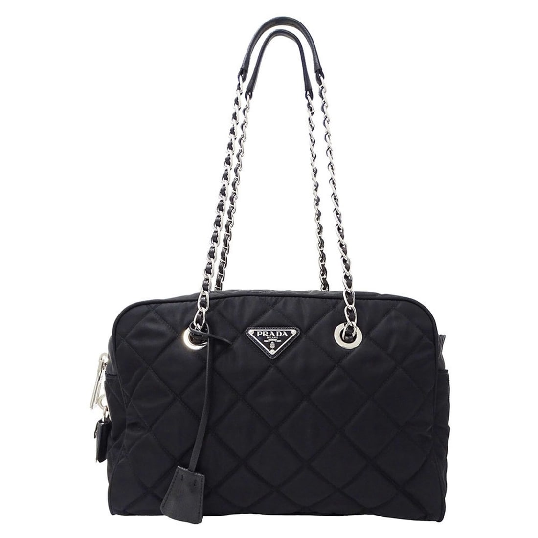 Prada PRADA handbag for women, brand shoulder bag, nylon, black, 1BB903, chain strap.: --- Catalog ---Category: SizeSize (HxWxD): 21cm x 30cm x 11cm / 8.26'' x 11.81'' x 4.33''Category: DesignType: Handbag, Shoulder bagColor: BlackGender: WomenMaterial: Nylon Category: GeneralMPN: 1BB90