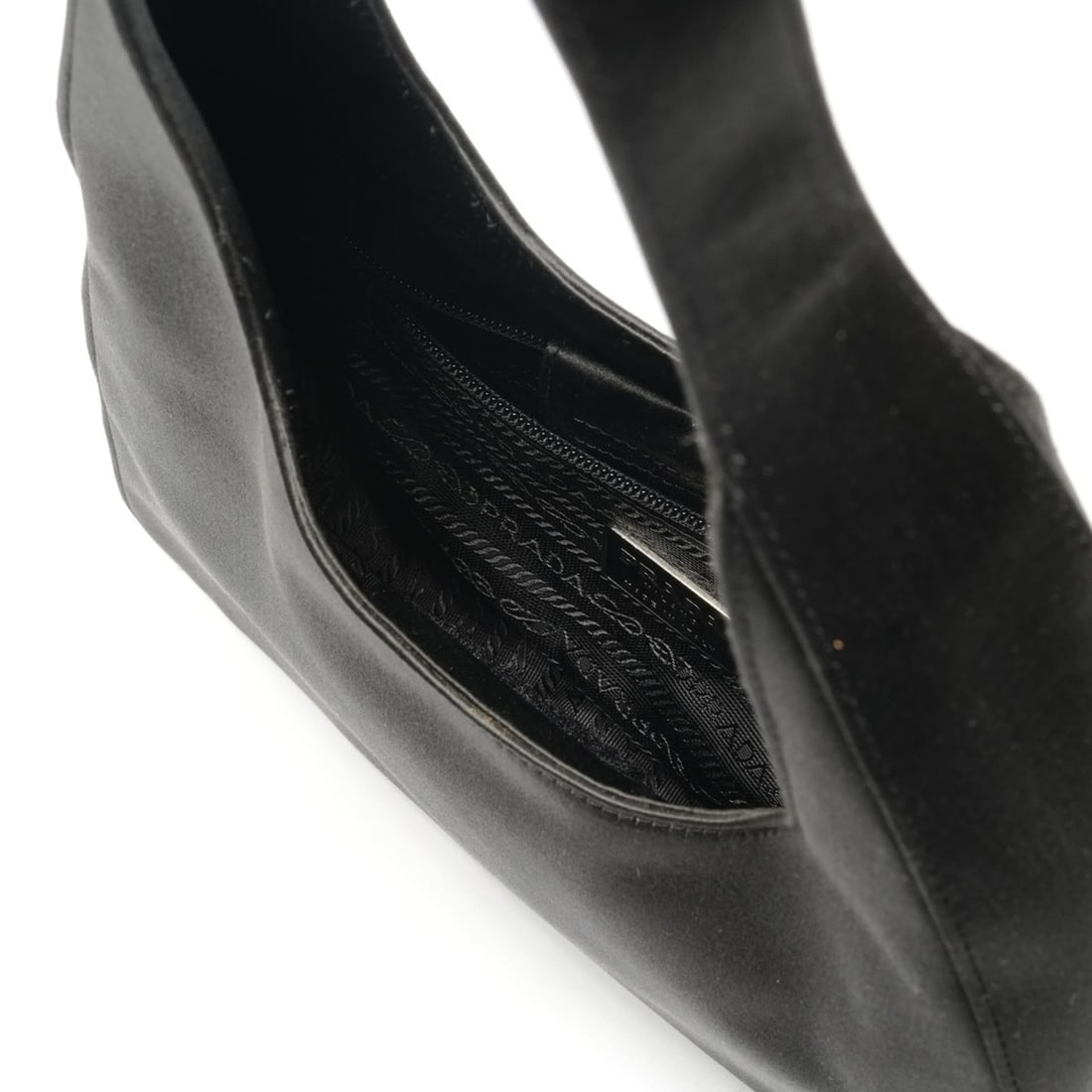 Prada Triangle Logo Satin Handbag, Black - 11