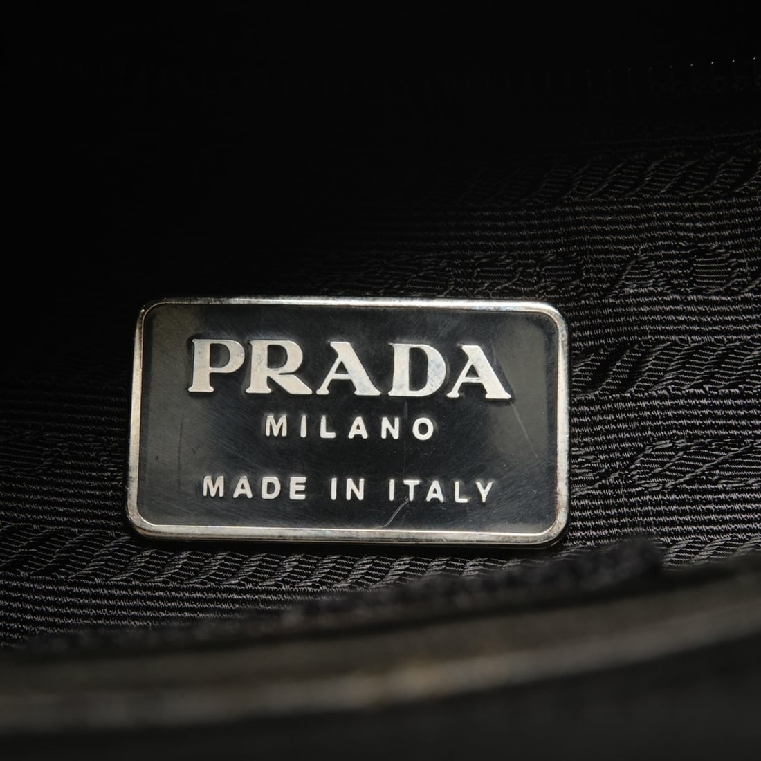 Prada Triangle Logo Satin Handbag, Black - 9