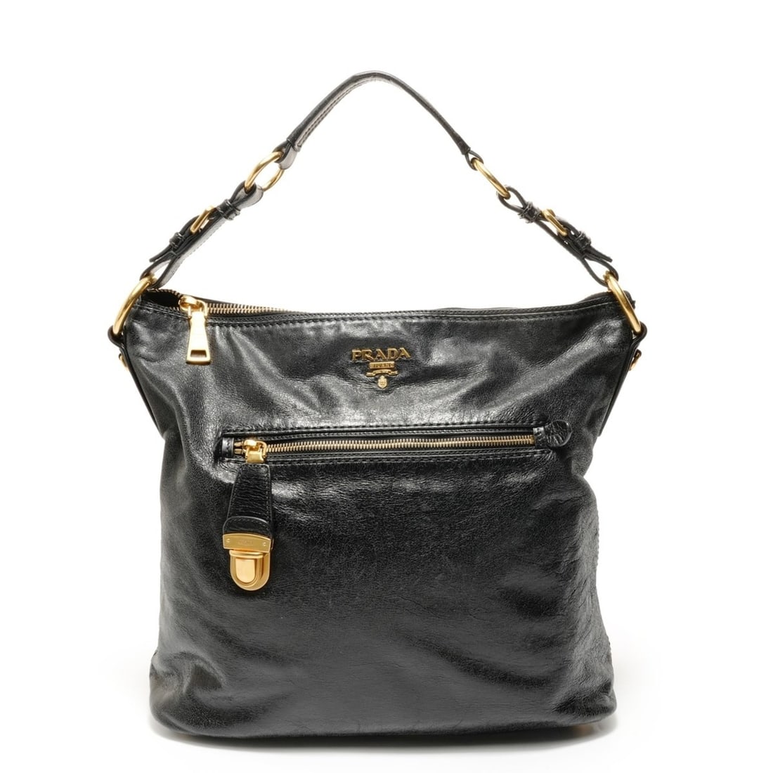 Prada PRADA Leather Logo Shoulder Bag Black: --- Catalog ---Category: SizeSize (HxWxD): 35cm x 36cm x 17cm / 13.77'' x 14.17'' x 6.69''Strap Length: 55cm - 59cm / 21.65'' - 23.22''Category: DesignType: Shoulder bagColor: BlackGender: