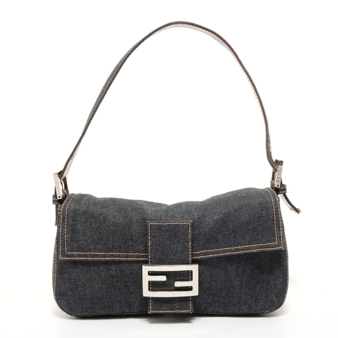 Fendi Mamma Bucket Denim Shoulder Bag with Silver Hardware, Navy: --- Catalog ---Category: SizeSize (HxWxD): 15cm x 26cm x 4cm / 5.9'' x 10.23'' x 1.57''Strap Length: 36cm - 48cm / 14.17'' - 18.89''Category: DesignType: Shoulder bagColor: NavyGender: WomenMaterial: