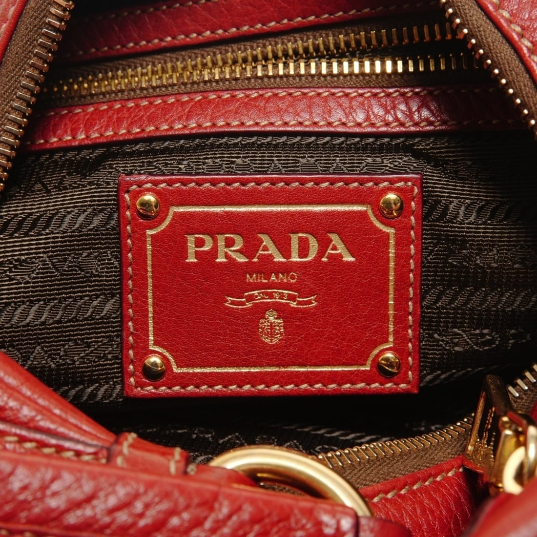 Prada leather one-shoulder bag, red. - 10