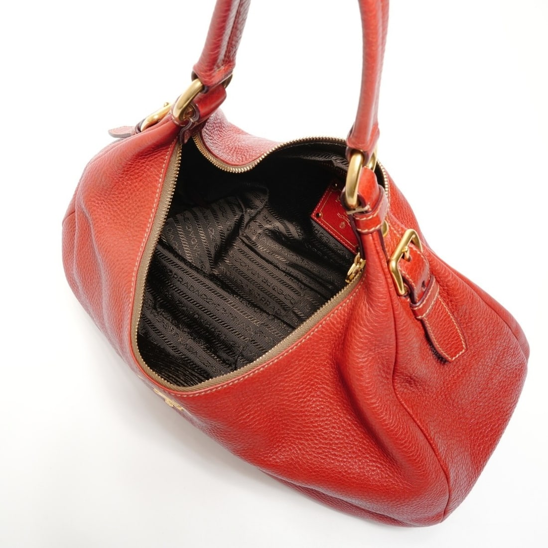 Prada leather one-shoulder bag, red. - 12