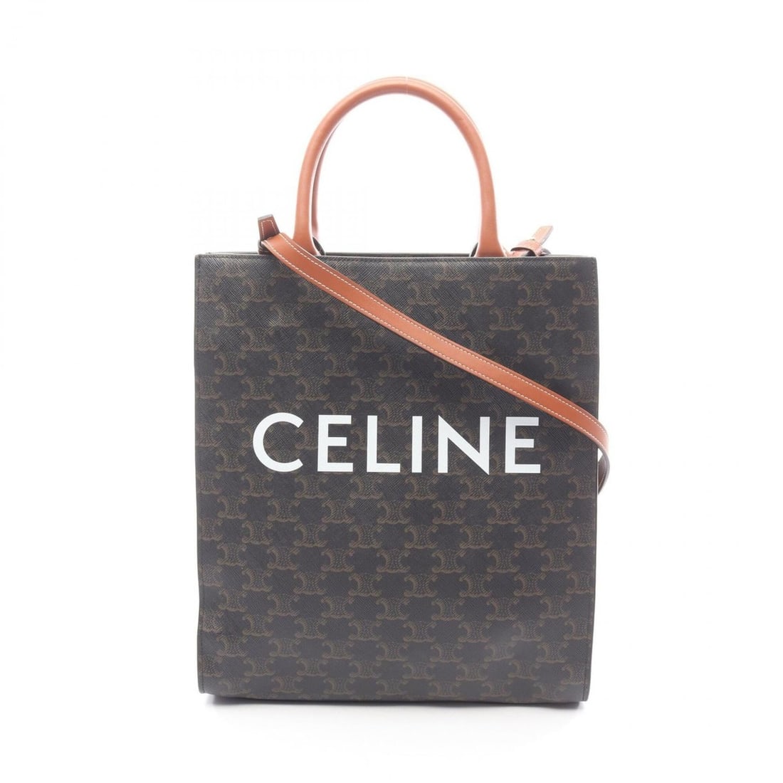 Celine Small Vertical Cabas Triomphe 2-Way Tote Bag/Handbag, Coated Canvas and Leather, Women's,: --- Catalog ---Category: SizeSize (HxWxD): 32.5cm x 28cm x 8cm / 12.79'' x 11.02'' x 3.14''Category: DesignType: Handbag, Tote bagColor: Black, BrownGender: WomenMaterial: Coated canvas , Leather