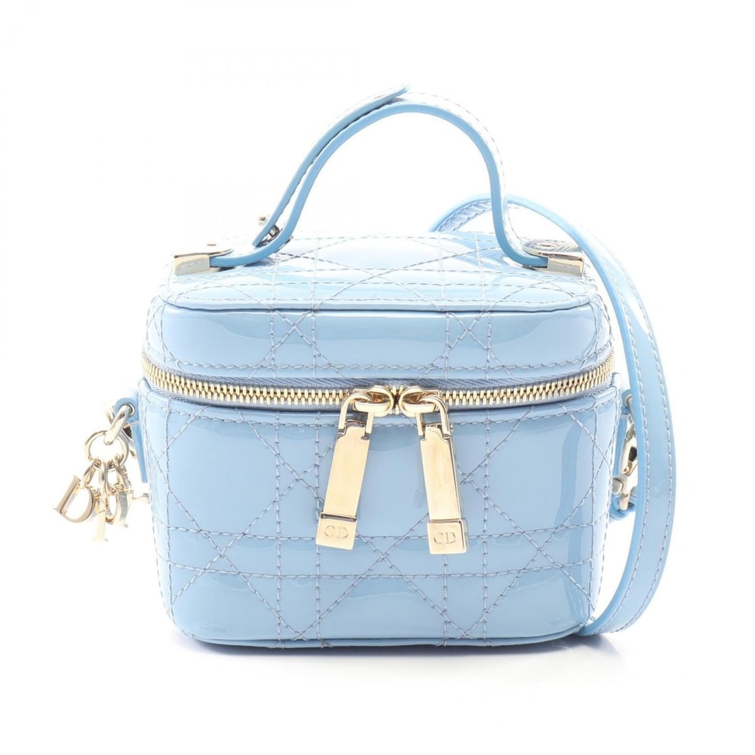 Christian Dior Dior Lady Micro Vanity Cannage 2-Way Handbag, Patent Leather, Women's, Blue (1 of 15)