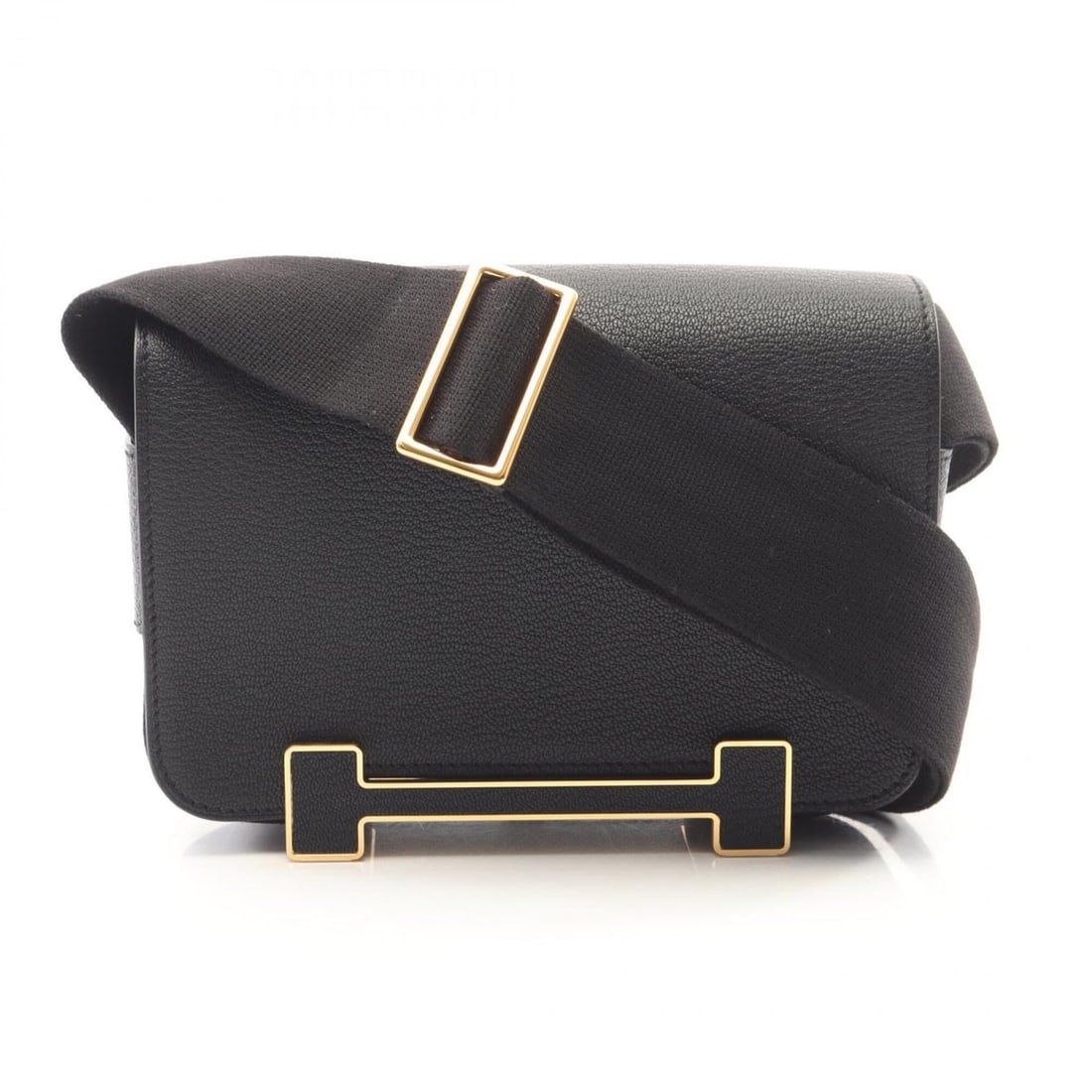 Hermes Geta Shoulder Bag Handbag Leather Chevre Women's Black 083052CC (1 of 20)