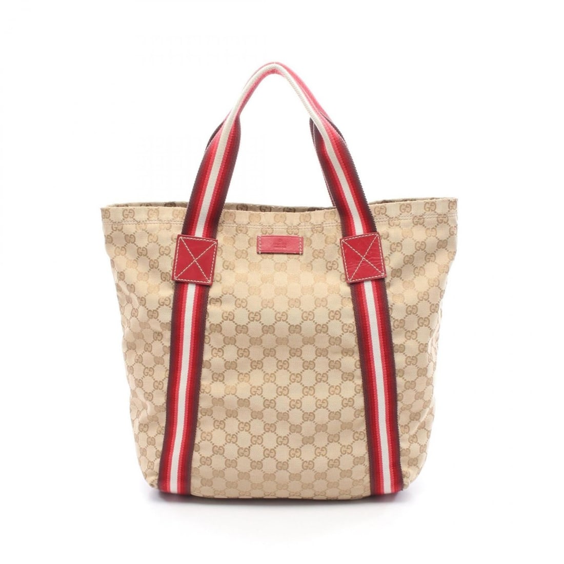 Gucci GG Crystal Tote Bag Handbag Canvas Leather Women's Beige Red Multicolor 189669: --- Catalog ---Category: SizeSize (HxWxD): 37cm x 33cm x 12.5cm / 14.56'' x 12.99'' x 4.92''Category: DesignType: Handbag, Tote bagColor: Beige, Multi-color, Red colorGender: WomenMaterial: Canvas , L