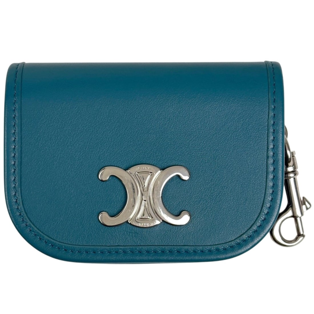 Celine Triomphe business card holder/card case/wallet/coin case, leather, green, women's.: --- Catalog ---Category: DesignType: Business card caseColor: GreenGender: WomenMaterial: Leather Category: GeneralBrand: CelineCategory: Physical PropertiesSize (HxWxD): 7.5cm x 10cm x 2cm / 2.95'' x