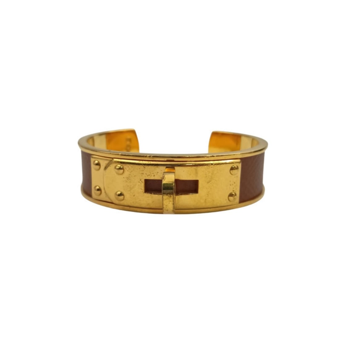 HERMES Kelly Bangle, Gold and Brown Metal Leather, Women's: --- Catalog ---Category: SizeWidth: 1.5cm / 0.59''Length: 12.5cm / 4.92''Category: DesignType: BangleColor: Brown, GoldGender: WomenMaterial: Leather, MetalCategory: GeneralBrand: Hermes--- Item List
