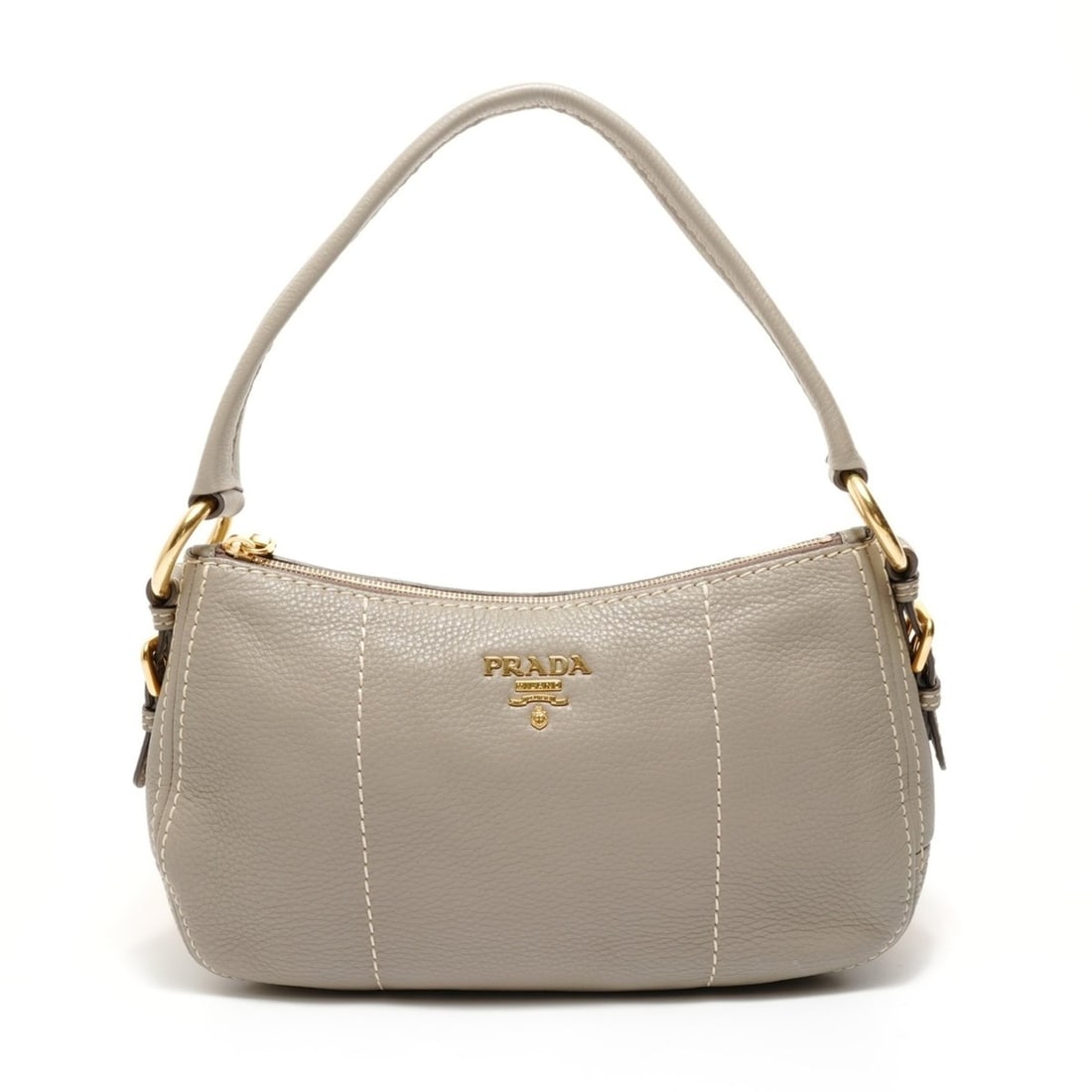 Prada leather one-shoulder bag, gray.: --- Catalog ---Category: SizeSize (HxWxD): 19cm x 34cm x 10cm / 7.48'' x 13.38'' x 3.93''Strap Length: 52cm / 20.47''Category: DesignType: Shoulder bagColor: GrayGender: WomenMaterial: Leather Categor
