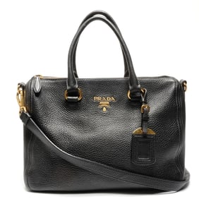 Prada PRADA Leather Logo 2-Way Handbag Black