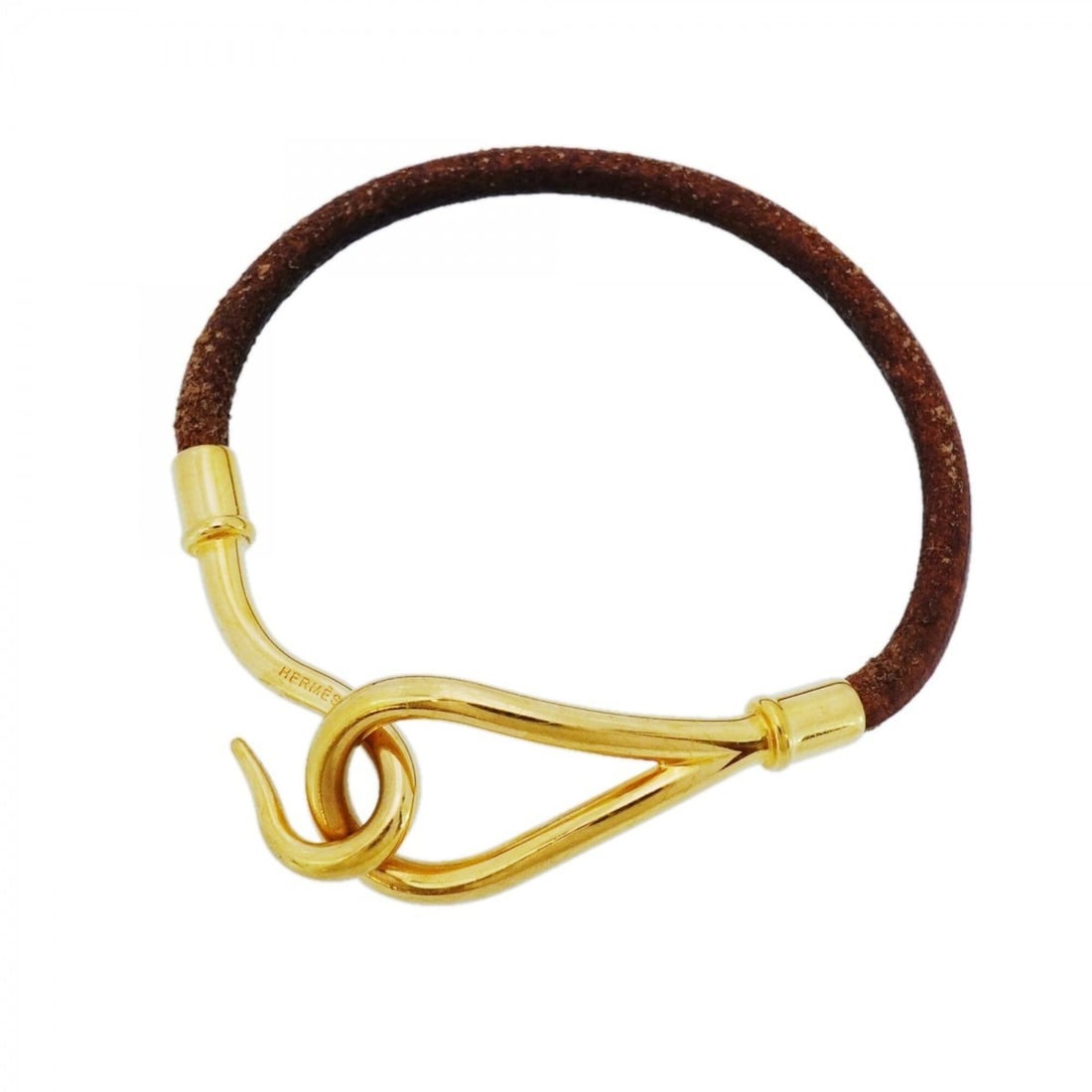 Hermes Jumbo Hook Bracelet, GP Plated Leather, Gold Brown, Women's (1 of 10)