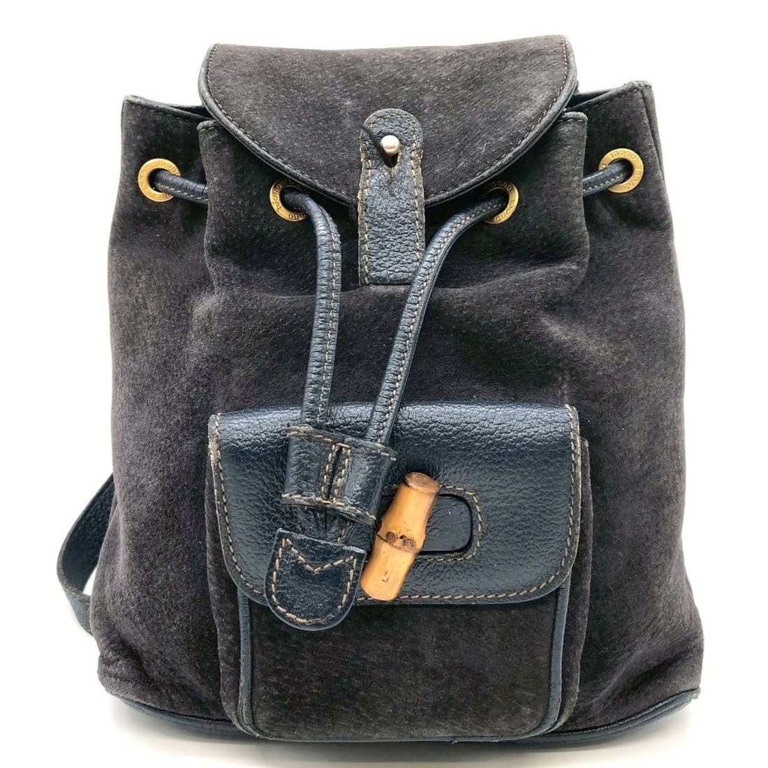 GUCCI 003 2855 Bamboo Backpack, Suede, Navy, Women's/Men's (Old Style): --- Catalog ---Category: SizeSize (HxWxD): 23cm x 21cm x 7cm / 9.05'' x 8.26'' x 2.75''Category: DesignType: BackpackColor: NavyGender: Men,WomenMaterial: Bamboo , Suede Category: GeneralBrand: GucciC