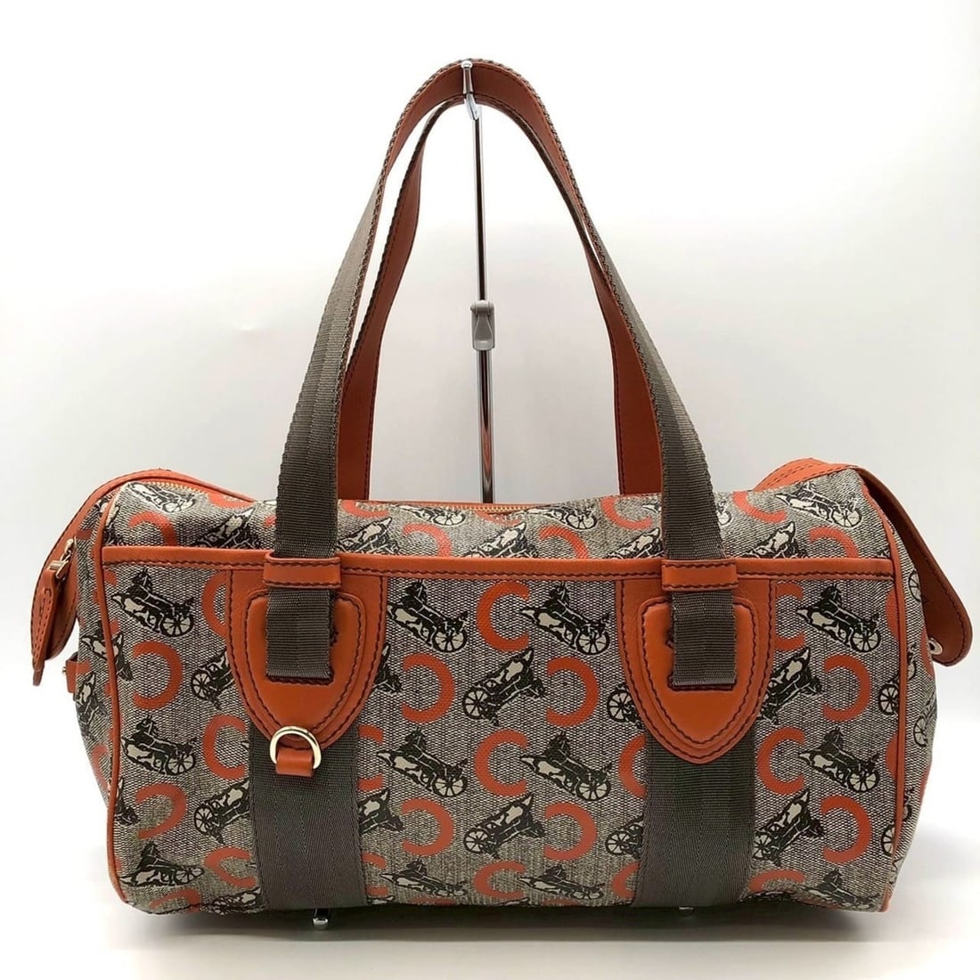 CELINE C Macadam Mini Boston Handbag, Leather, Orange Canvas/Leather, Women's: --- Catalog ---Category: SizeSize (HxWxD): 20cm x 32cm x 15cm / 7.87'' x 12.59'' x 5.9''Category: DesignType: HandbagColor: OrangeGender: WomenMaterial: Canvas , Leather Category: GeneralBrand: Celine