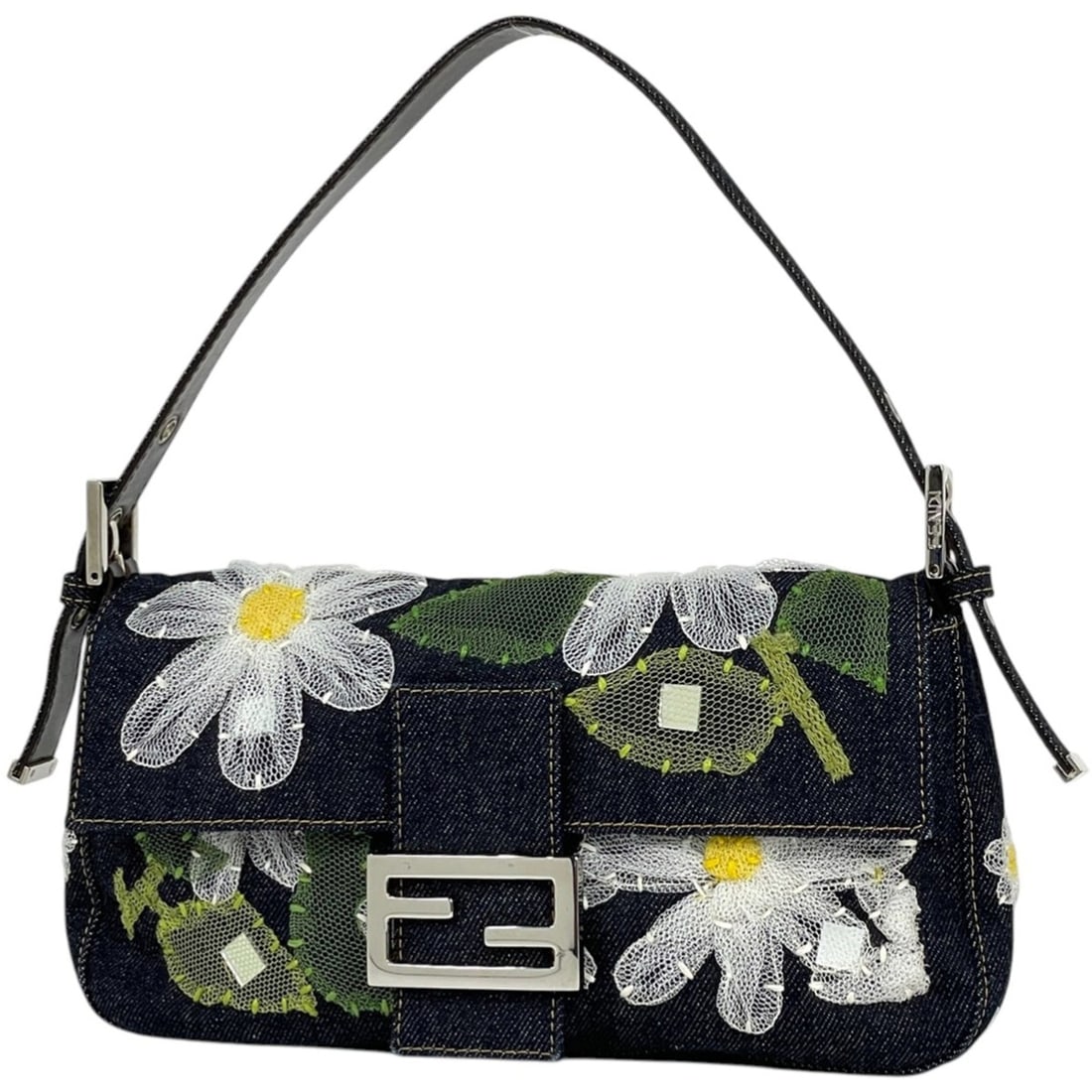 Fendi Mamma Bucket Flower Lace Shoulder Bag, Denim Navy, Women's (1 of 13)