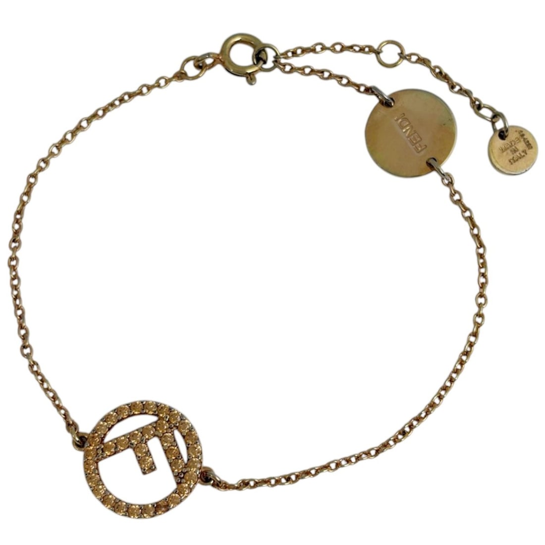 Fendi F is Rhinestone Bracelet Logo GP Gold Women's: --- Catalog ---Category: SizeLength: 21.5cm / 8.46''Category: DesignType: Charm braceletGender: WomenMaterial: RhinestoneCategory: GeneralBrand: Fendi--- Item List ---Section: ConditionRanking: Rank B