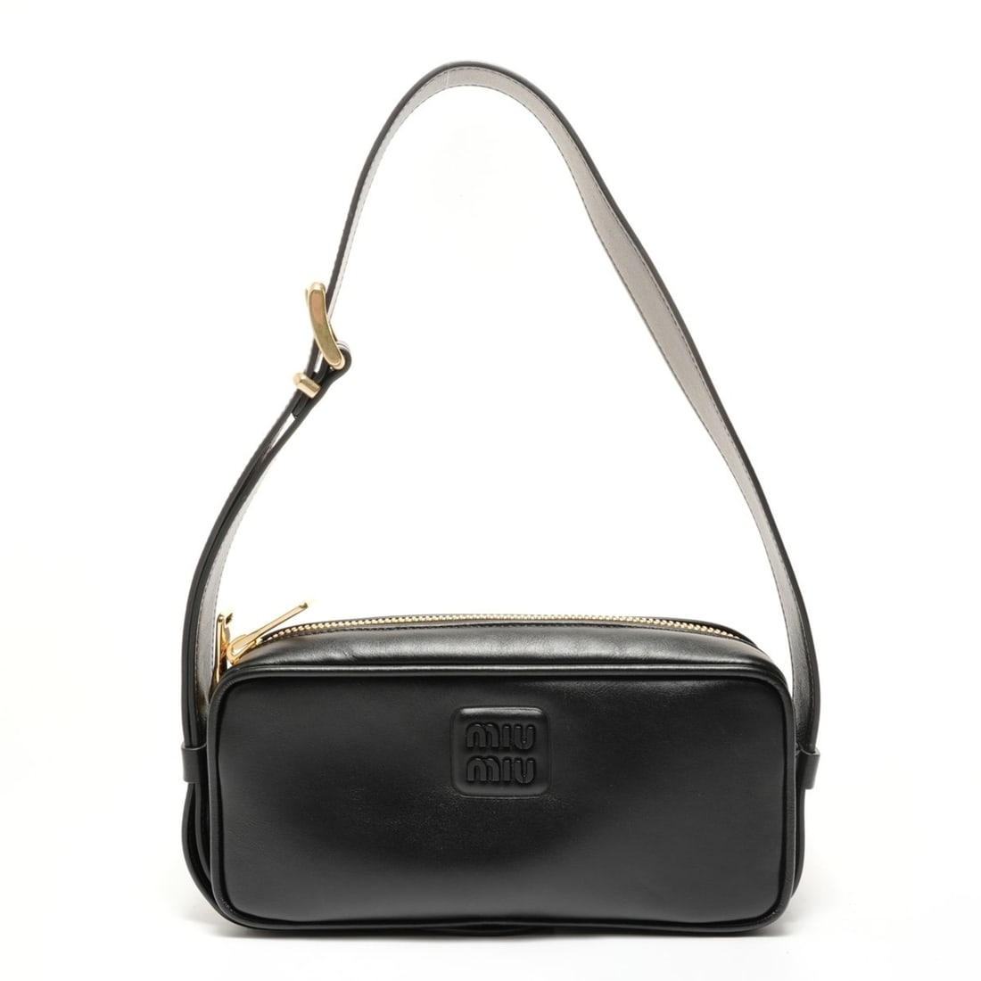 Miu Miu Miu Leather Logo Shoulder Bag, Black: --- Catalog ---Category: SizeSize (HxWxD): 11cm x 23cm x 6cm / 4.33'' x 9.05'' x 2.36''Strap Length: 65cm - 92cm / 25.59'' - 36.22''Category: DesignType: Shoulder bagColor: BlackGender: WomenMaterial: