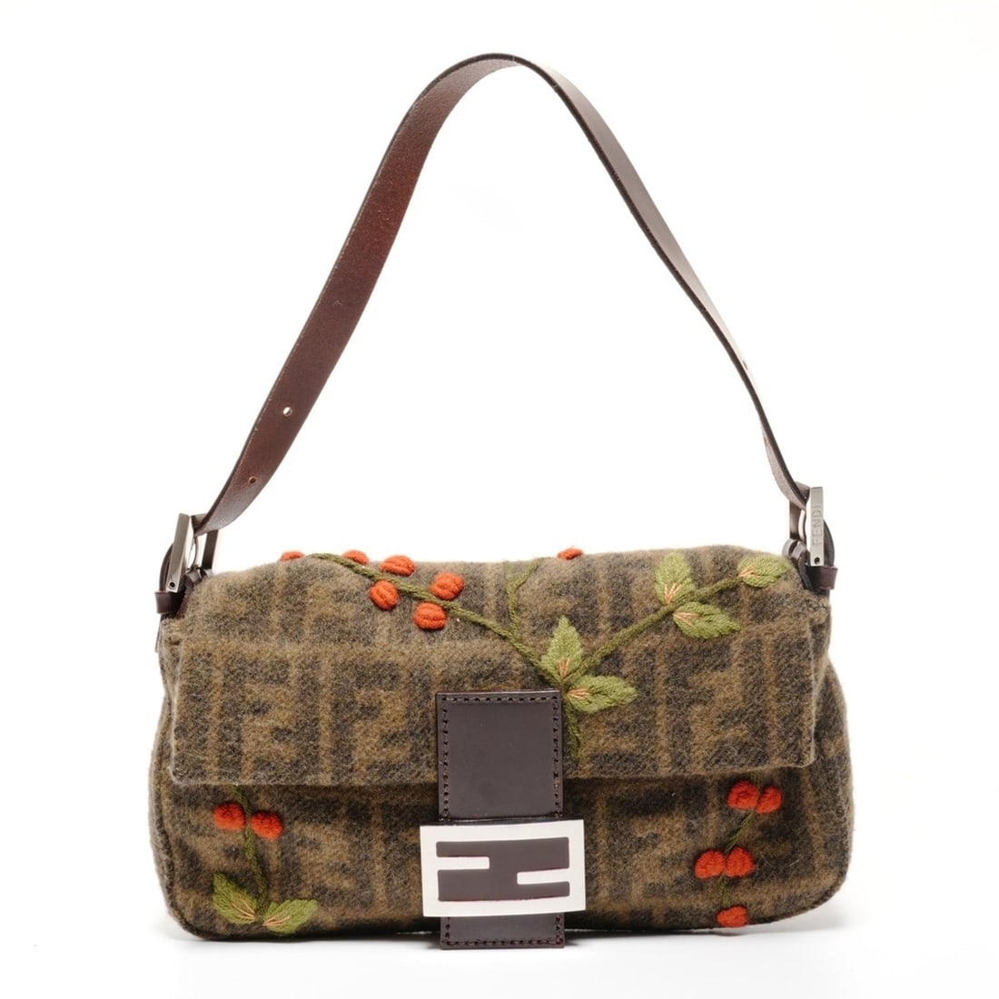 Fendi Zucca Wool Mamma Baguette Shoulder Bag, Khaki: --- Catalog ---Category: SizeSize (HxWxD): 14cm x 26cm x 4cm / 5.51'' x 10.23'' x 1.57''Strap Length: 36cm - 48cm / 14.17'' - 18.89''Category: DesignType: Shoulder bagColor: KhakiGender: WomenMaterial