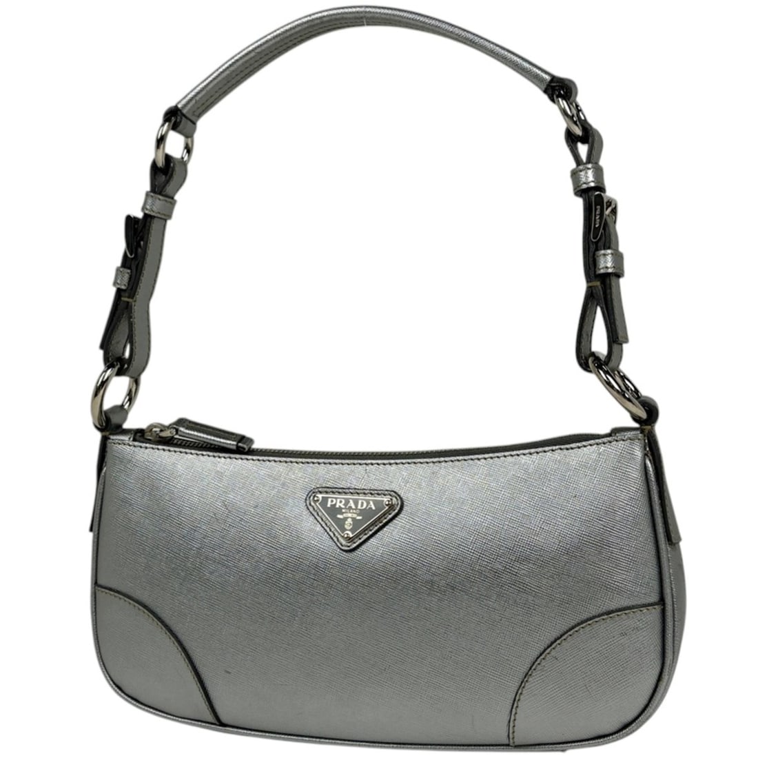 Prada PRADA Logo Plate Shoulder Bag Handbag Leather Silver Women's: --- Catalog ---Category: SizeSize (HxWxD): 13cm x 25cm x 5cm / 5.11'' x 9.84'' x 1.96''Category: DesignType: Handbag, Shoulder bagColor: SilverGender: WomenMaterial: Leather Category: GeneralBrand: Pr