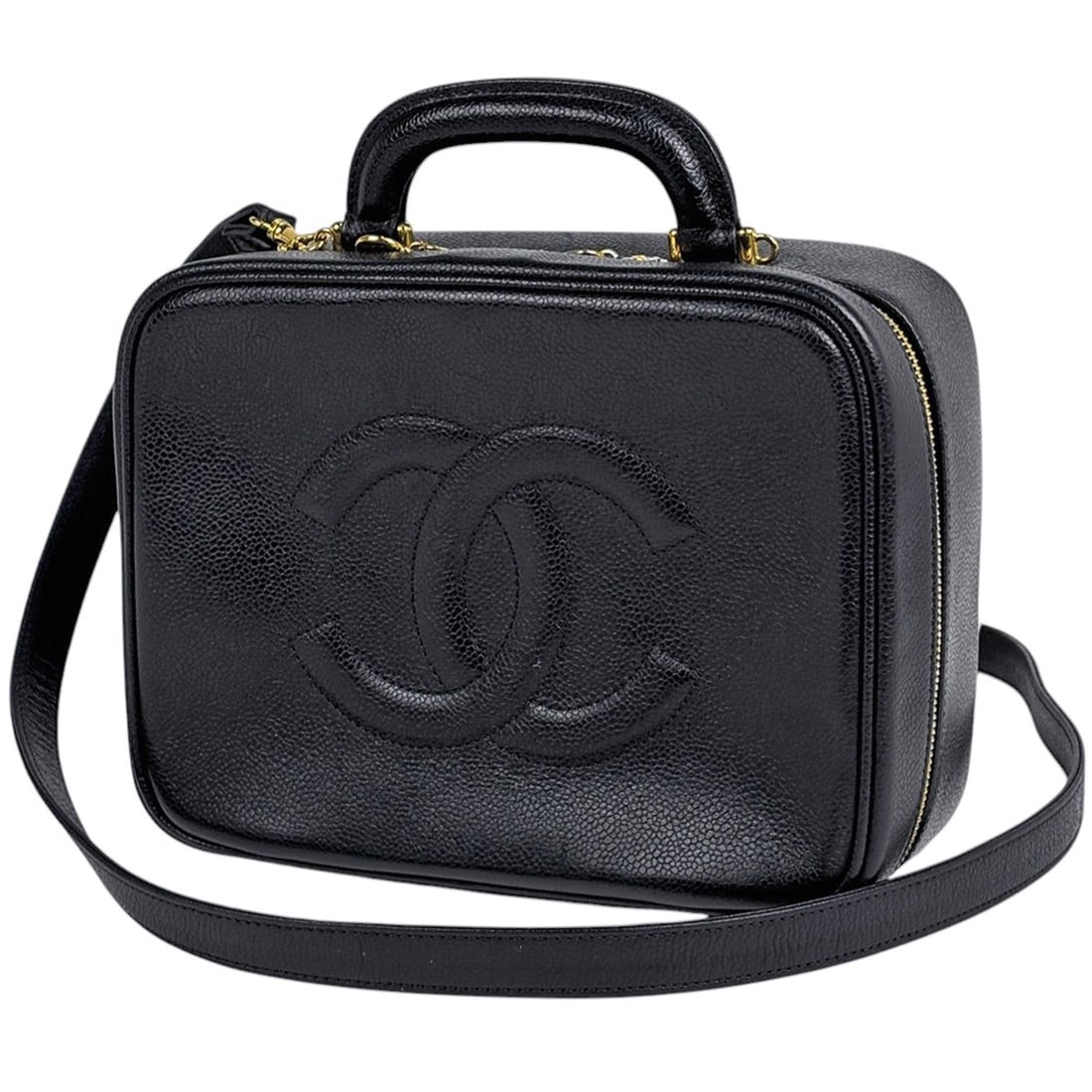 Chanel Coco Mark Vanity Bag, 2-Way Shoulder Cosmetic Pouch, Caviar Leather, Black, Women's: --- Catalog ---Category: SizeSize (HxWxD): 18cm x 24cm x 10cm / 7.08'' x 9.44'' x 3.93''Category: DesignType: Pouch, Shoulder bag, Vanity bagColor: BlackGender: WomenMaterial: Grained Calfskin Categor