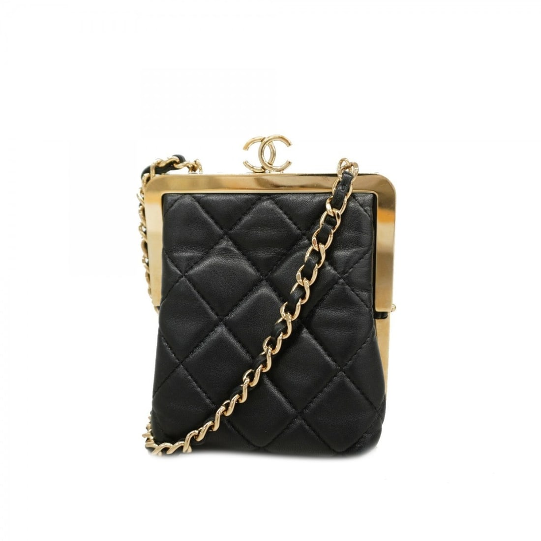 Chanel Matelassé Chain Shoulder Bag, Lambskin, Black/Champagne, Women's: --- Catalog ---Category: SizeSize (HxWxD): 11cm x 10cm x 4.5cm / 4.33'' x 3.93'' x 1.77''Category: DesignType: Shoulder bagColor: BlackGender: WomenMaterial: Leather Hardware Color: Champagne goldLeat