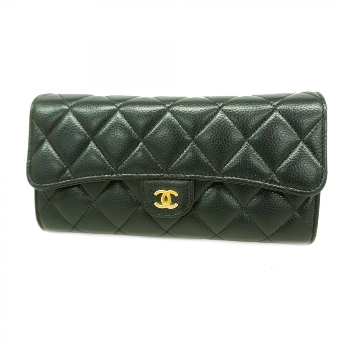 Chanel long wallet, Matelassé caviar leather, black, women's.: --- Catalog ---Category: SizeSize (HxWxD): 10.5cm x 19cm x 3.5cm / 4.13'' x 7.48'' x 1.37''Category: DesignType: Long wallet (bi-fold)Color: BlackGender: WomenMaterial: Grained Calfskin Category: Gene