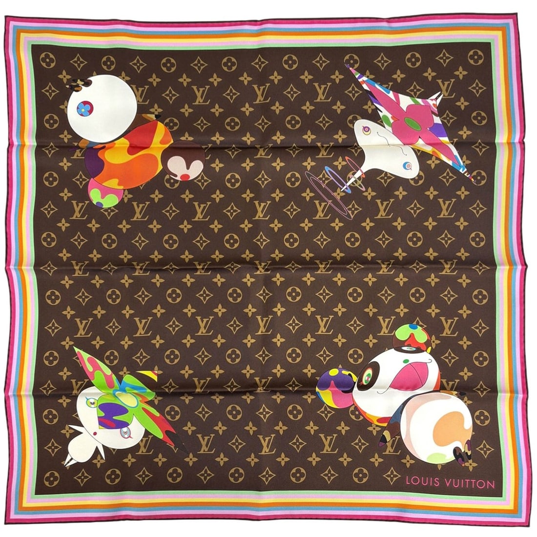 Louis Vuitton Carre 70 Superflat Monogram Panda Scarf by Takashi Murakami, Silk, Brown, Women's: --- Catalog ---Category: SizeSize (LxW): 66.5cm x 66cm / 26.18'' x 25.98''Category: DesignColor: BrownGender: WomenMaterial: Silk Category: GeneralMPN: M96274Brand: Louis Vuitton--- Item List ---Secti