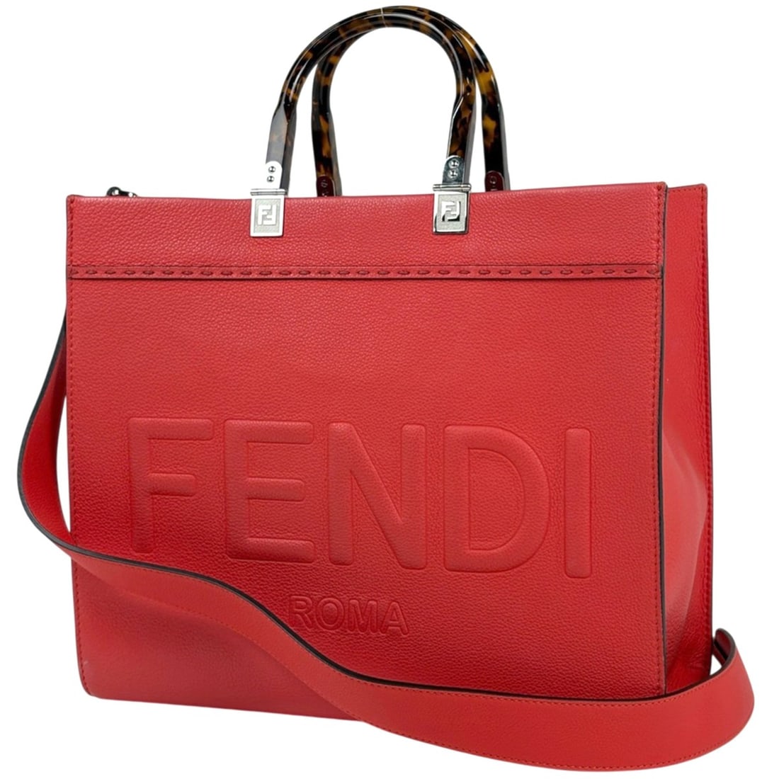Fendi Sunshine Medium Shopper Bag, 2-Way Handbag/Shoulder Demi Pattern Tote Leather, Red, 8BH386,: --- Catalog ---Category: SizeSize (HxWxD): 30.5cm x 35cm x 15cm / 12'' x 13.77'' x 5.9''Category: DesignType: Handbag, Shoulder bag, Tote bagColor: Red colorGender: WomenMaterial: Leather Category: Ge