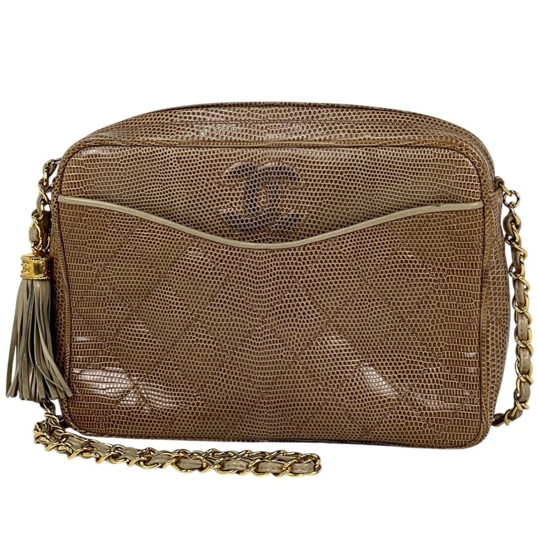 Chanel Coco Mark Fringe Chain Shoulder Bag, Matelassé Tassel Lizard Brown, Women's: --- Catalog ---Category: SizeSize (HxWxD): 16cm x 22cm x 5cm / 6.29'' x 8.66'' x 1.96''Category: DesignType: Shoulder bagColor: BrownGender: WomenCategory: GeneralBrand: Chanel--- Item List ---Section