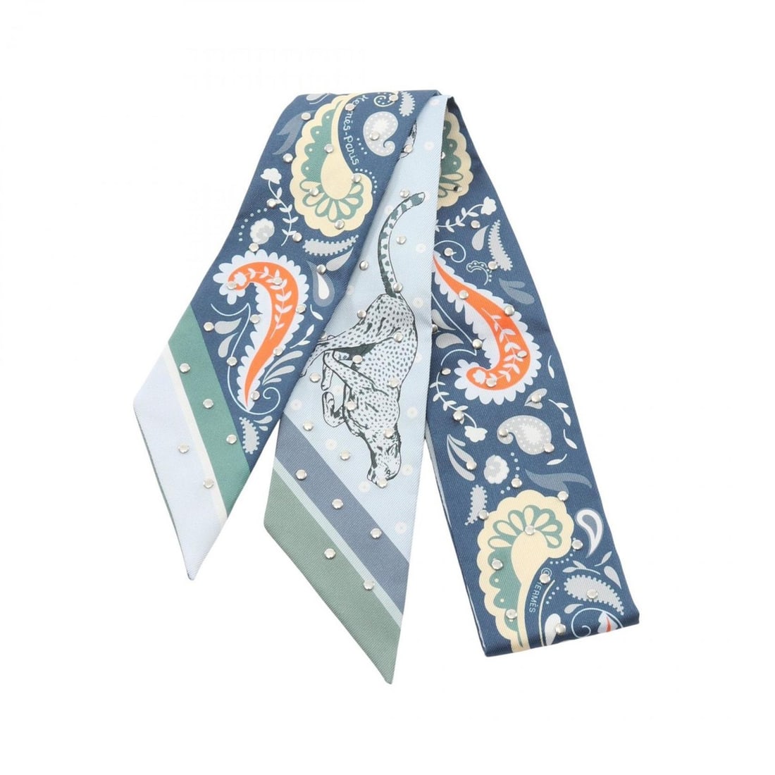Hermes Twilly Guepards Bandana Scarf/Muffler, Silk, Women's, Blue/Multicolor: --- Catalog ---Category: SizeSize (LxW): 85cm x 5cm / 33.46'' x 1.96''Category: DesignType: BandanaColor: Blue, Multi-colorGender: WomenMaterial: Silk Category: GeneralBrand: Hermes--- Item List ---Se