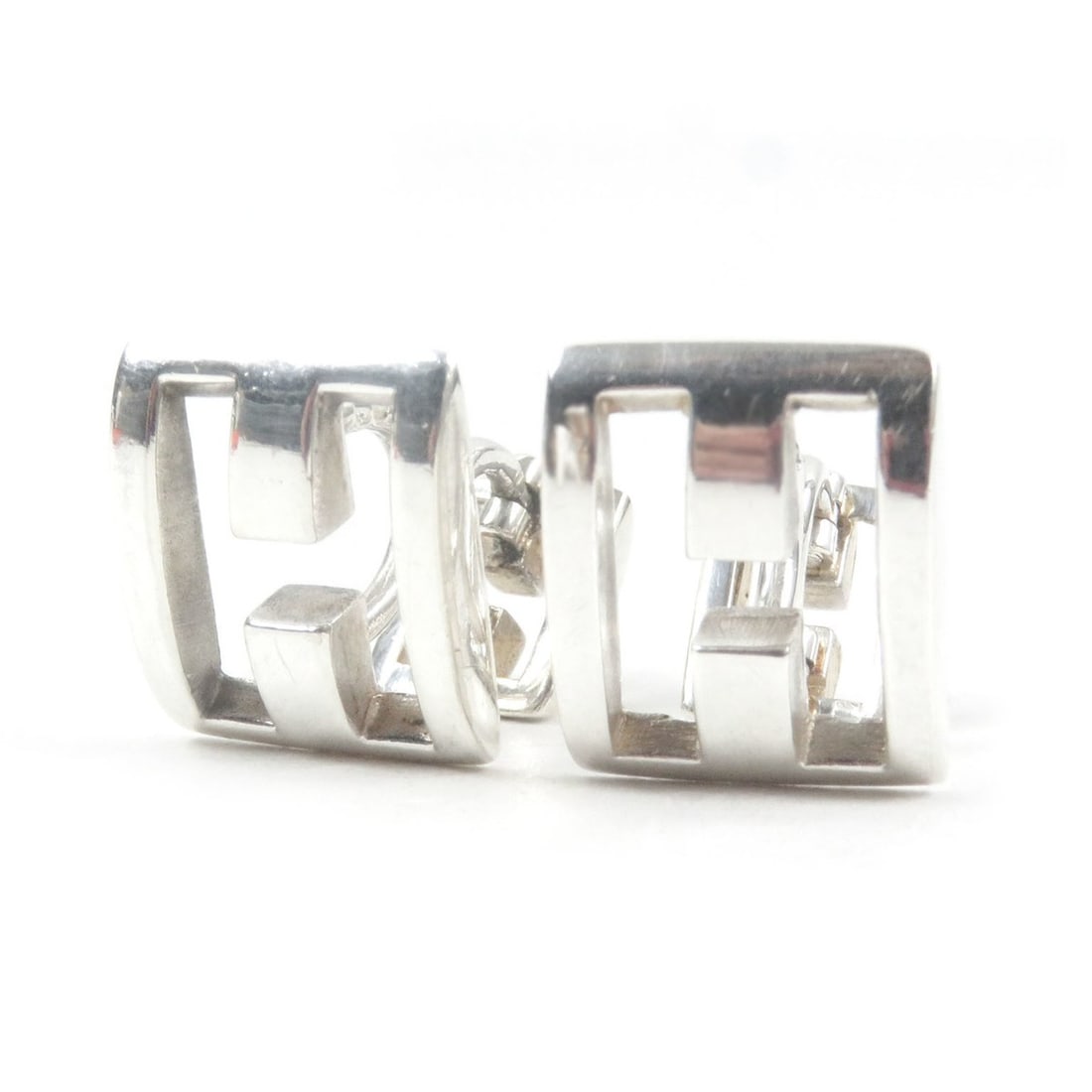 HERMES Vintage H Logo Motif Cufflinks, SV925 Silver, with Box, Made in France, Weight 13.08g, Men's (1 of 7)