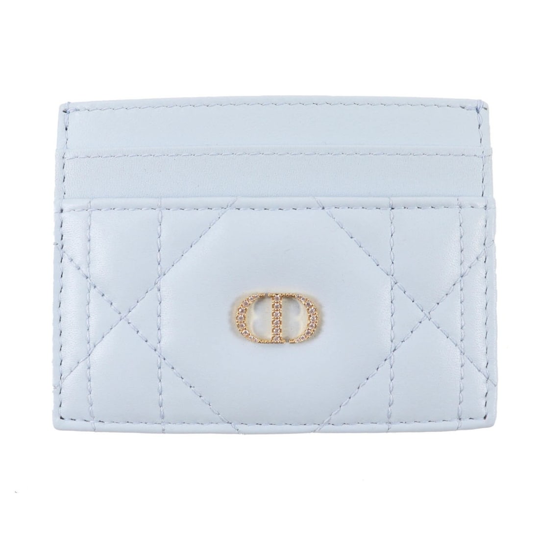 Christian Dior 25AW Caro Freesia Crystal Card Holder, Lambskin, Light Blue, with Box and Dust Bag,: --- Catalog ---Category: DesignType: Card caseColor: Light blueGender: WomenMaterial: Leather Leather/Fur Type: LambskinCategory: GeneralBrand: Christian DiorCountry of Origin: ItalyCategory: Physical