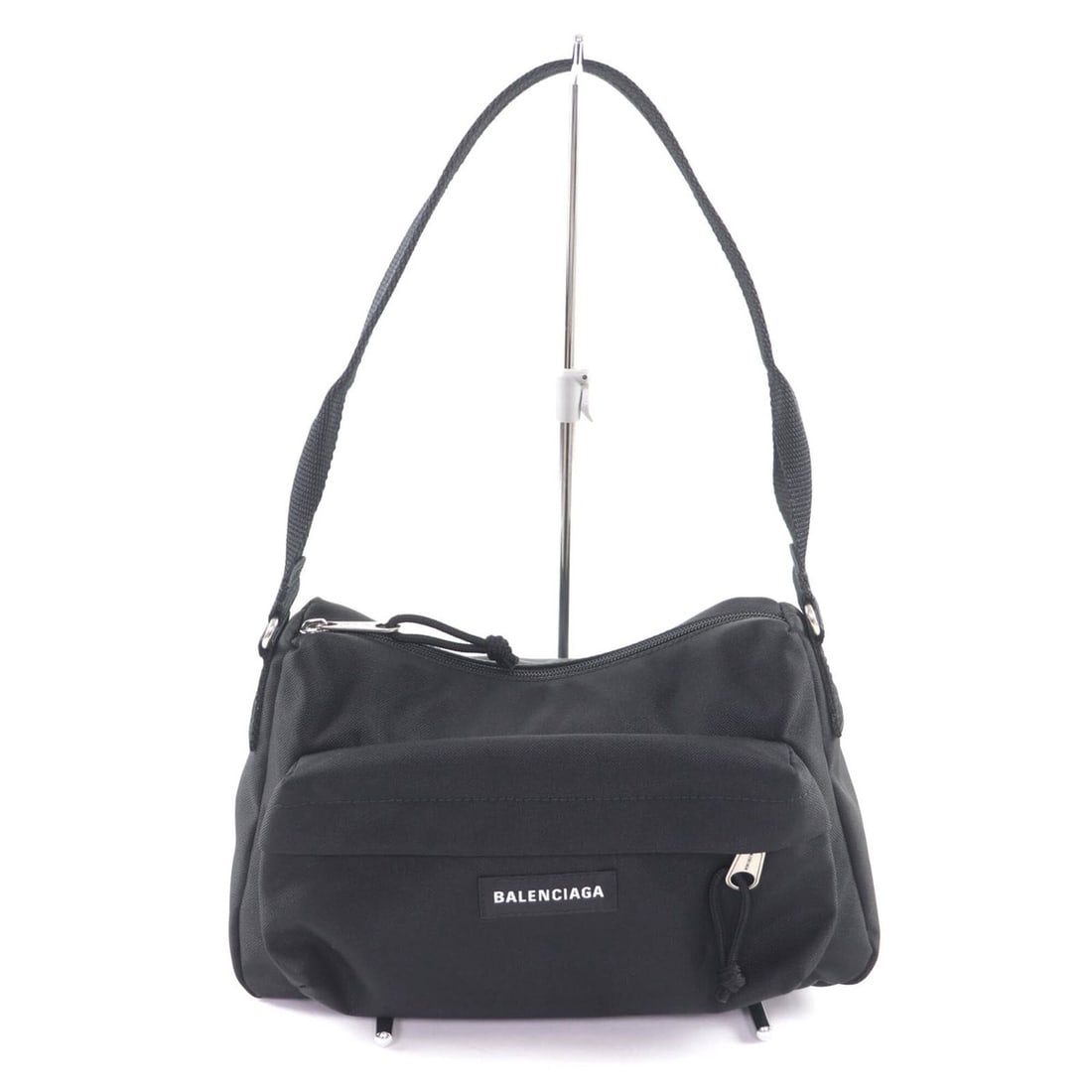 BALENCIAGA 787574 Explorer Nylon One-Shoulder Bag with Logo, Black, Made in Italy, Women's (1 of 16)
